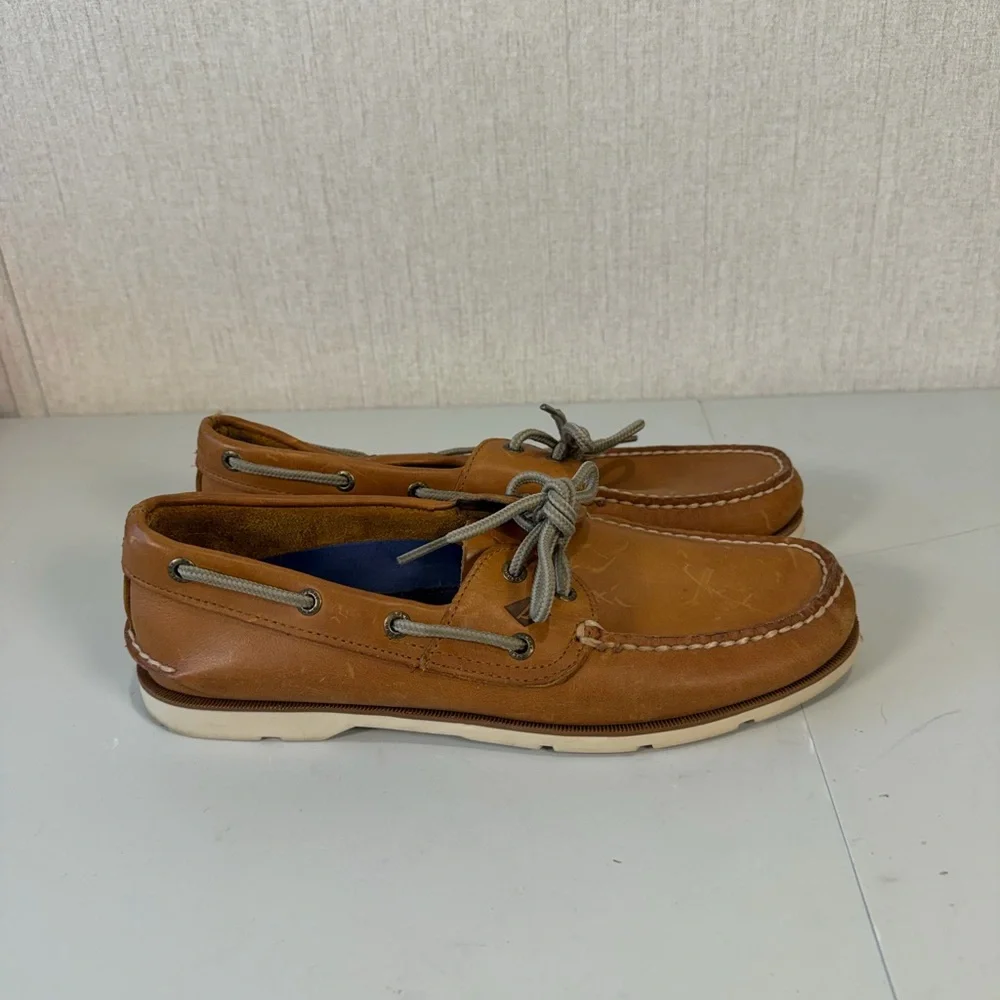 Sperry Top Sider STS12002 Brown Leather Boat‎ Shoes Lace Up Men's Size 9.5M